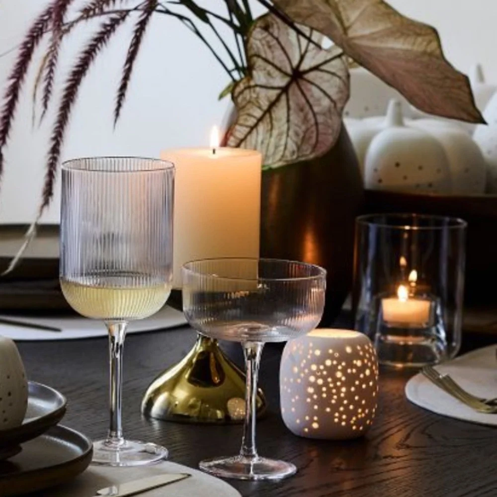 West Elm Elegant Ribbed Glass Coupe Set. Set of 4.